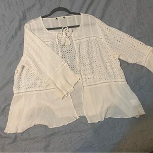 Plus Size White Linen Tie Front Top-Size 2X-Free With $20 Purchase